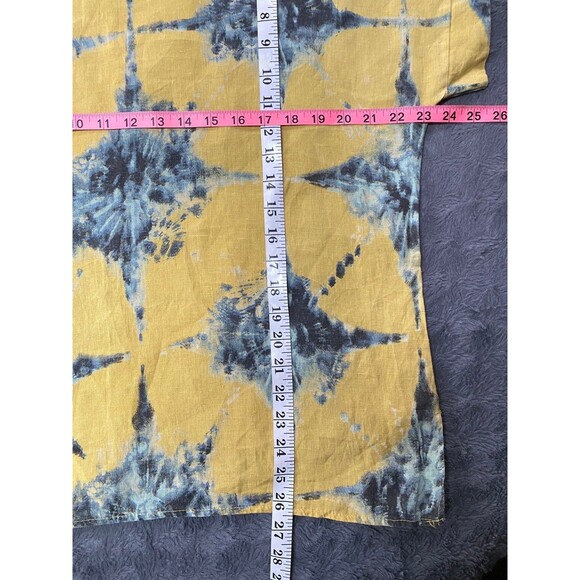 Bellambia Italy Linen Boxy Top Size L Blouse Cap Sleeve Yellow Blue Tie Dye - Picture 10 of 10